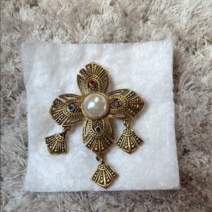 Vintage Gold Brooch with Pearl and Gem Accents